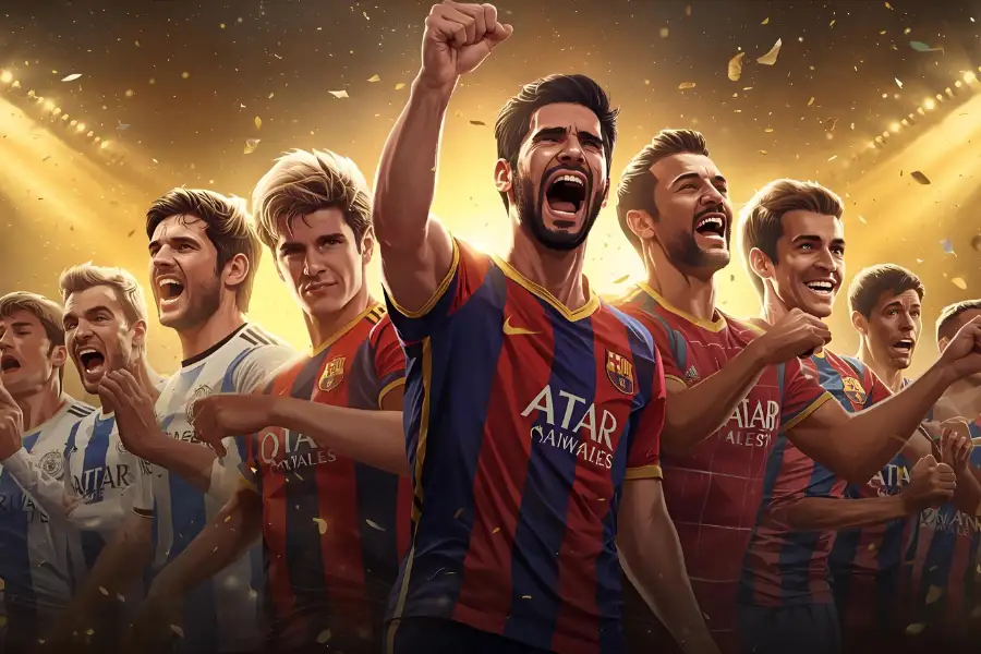 Times históricos comemorando vitórias. Jogadores de futebol celebrando. Clubes que marcaram épocas.